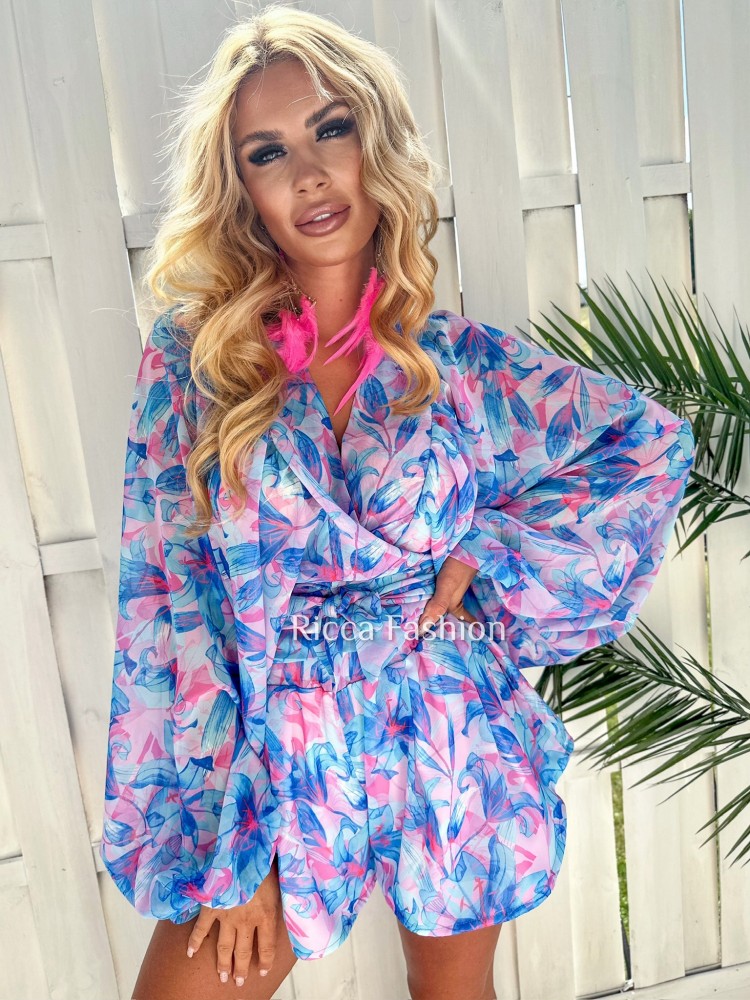 Komplet szyfonowy SERINA by Ricca, pink/cobalt flowers 16