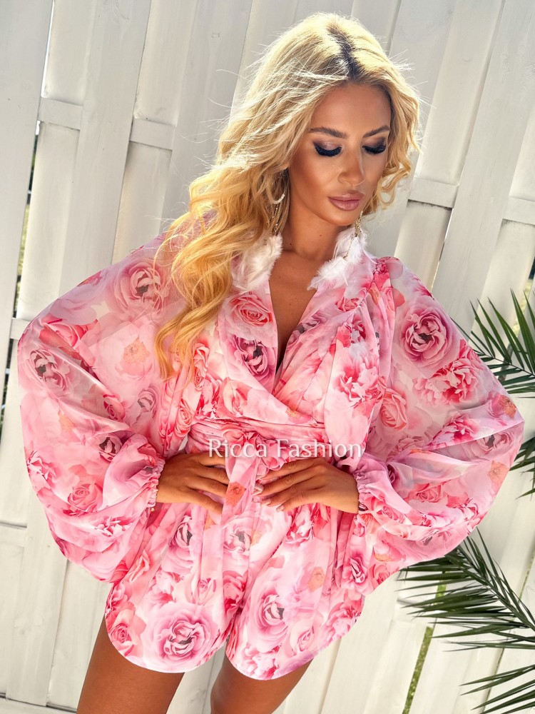 Komplet szyfonowy SERINA by Ricca, pink roses 15