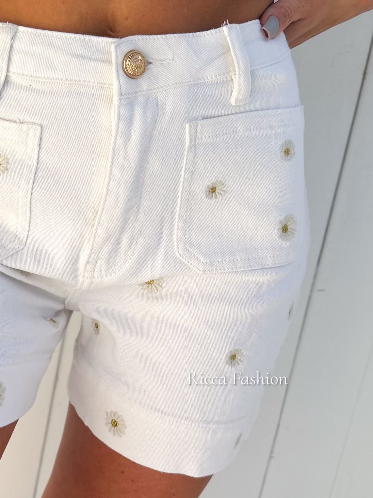 Szorty jeansowe FLORAL, white