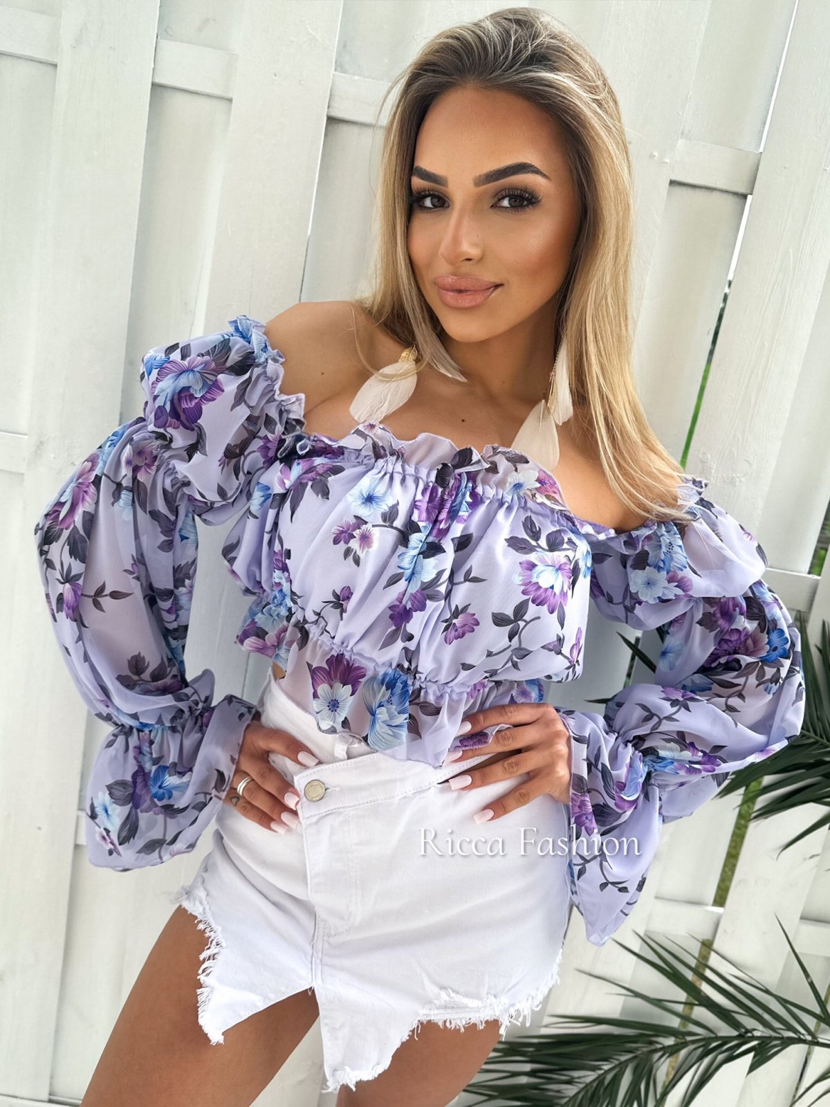 Bluzka hiszpanka SENIORITA by Ricca, lila flowers 11