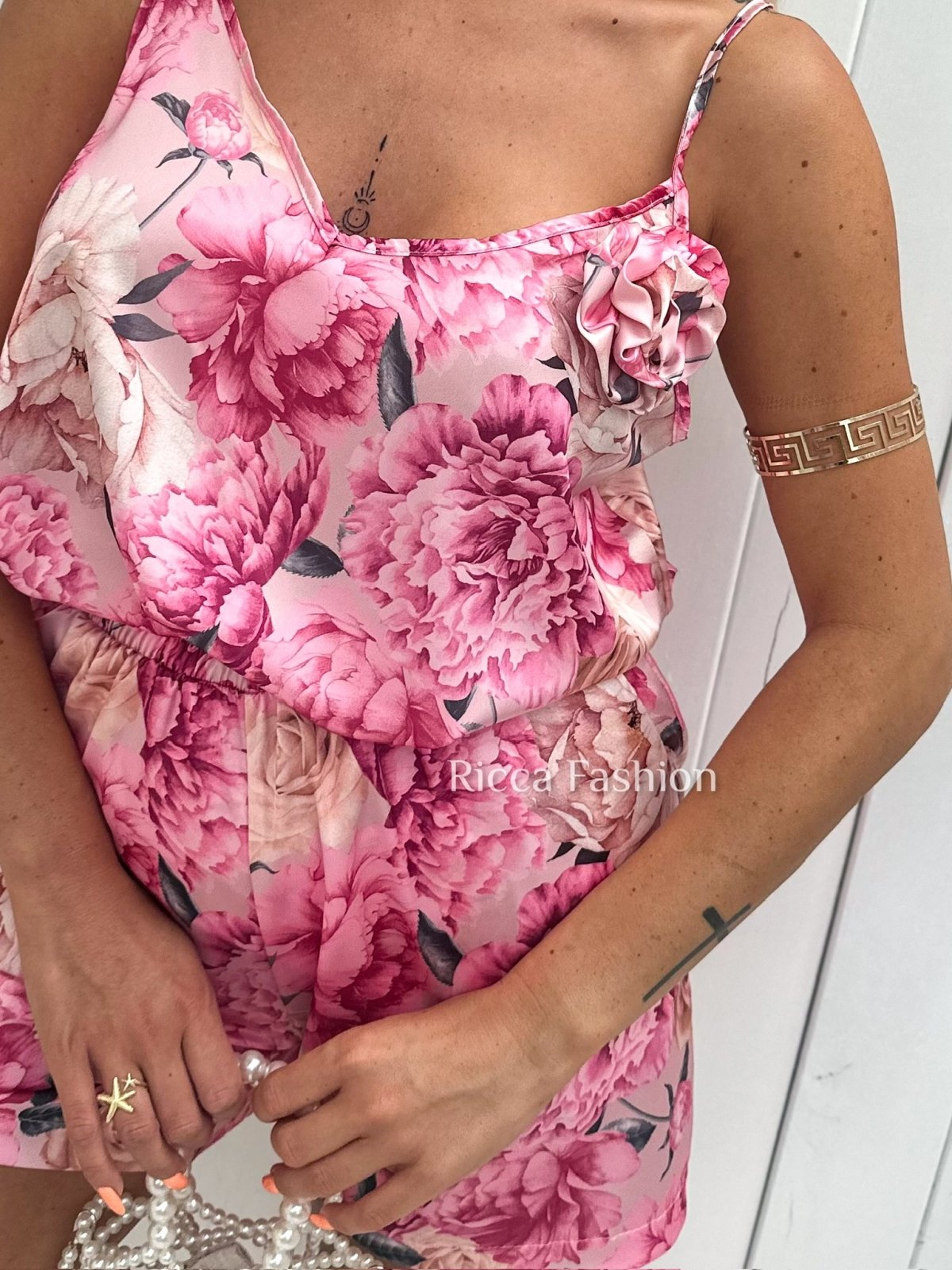 Komplet satynowy MALAGA by Ricca, powder/beige roses 6