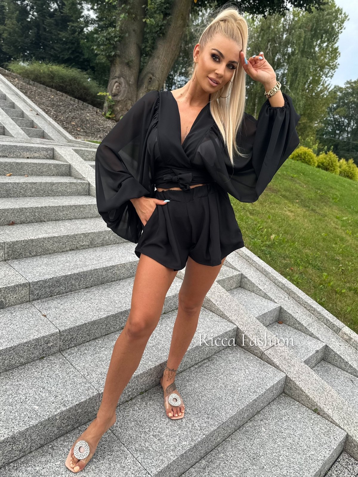Komplet szyfonowy SERINA by Ricca, black