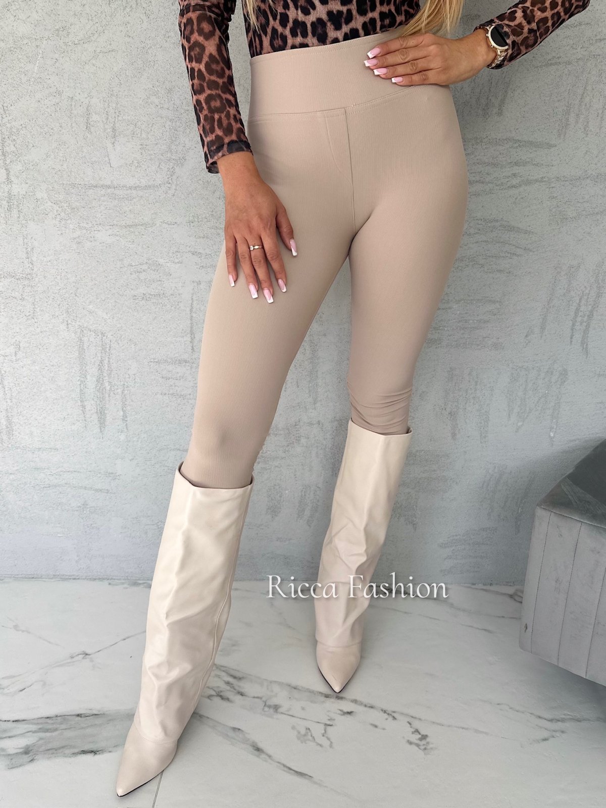 Legginsy prążkowane LOOP, beige