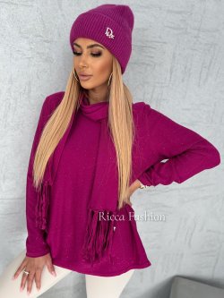 Sweter z szalem JOANA, violet