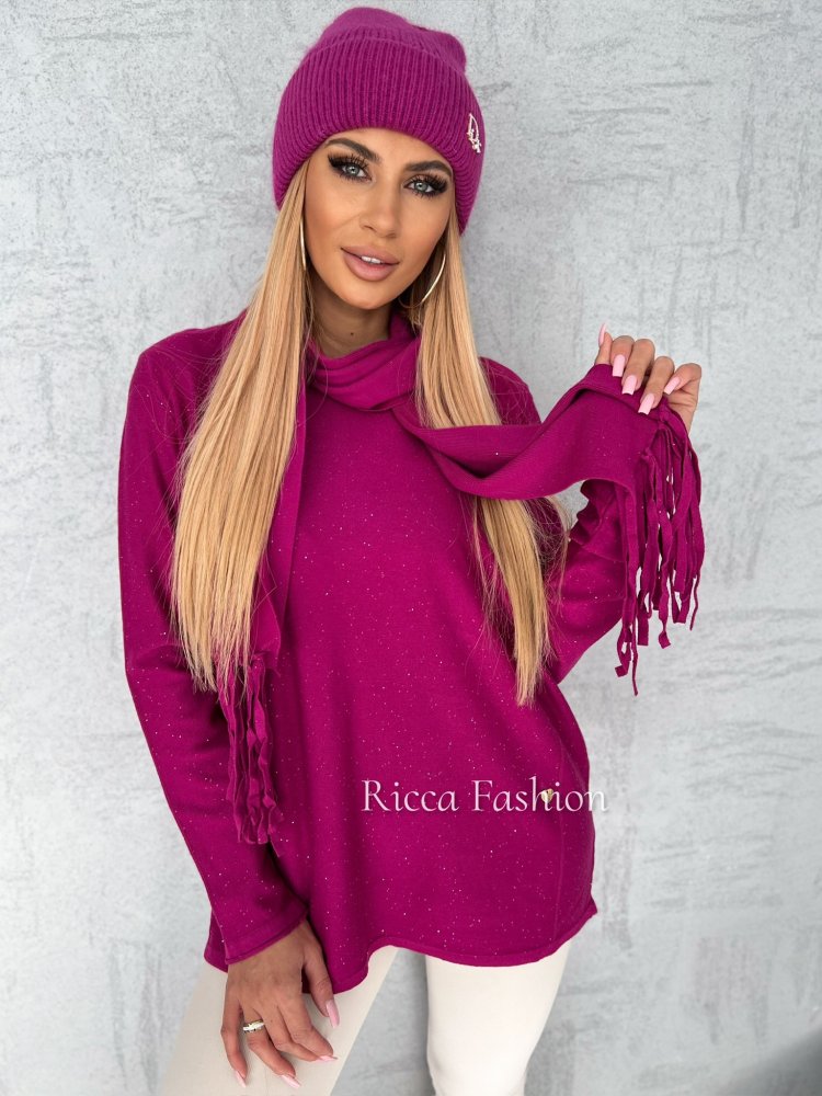 Sweter z szalem JOANA, violet