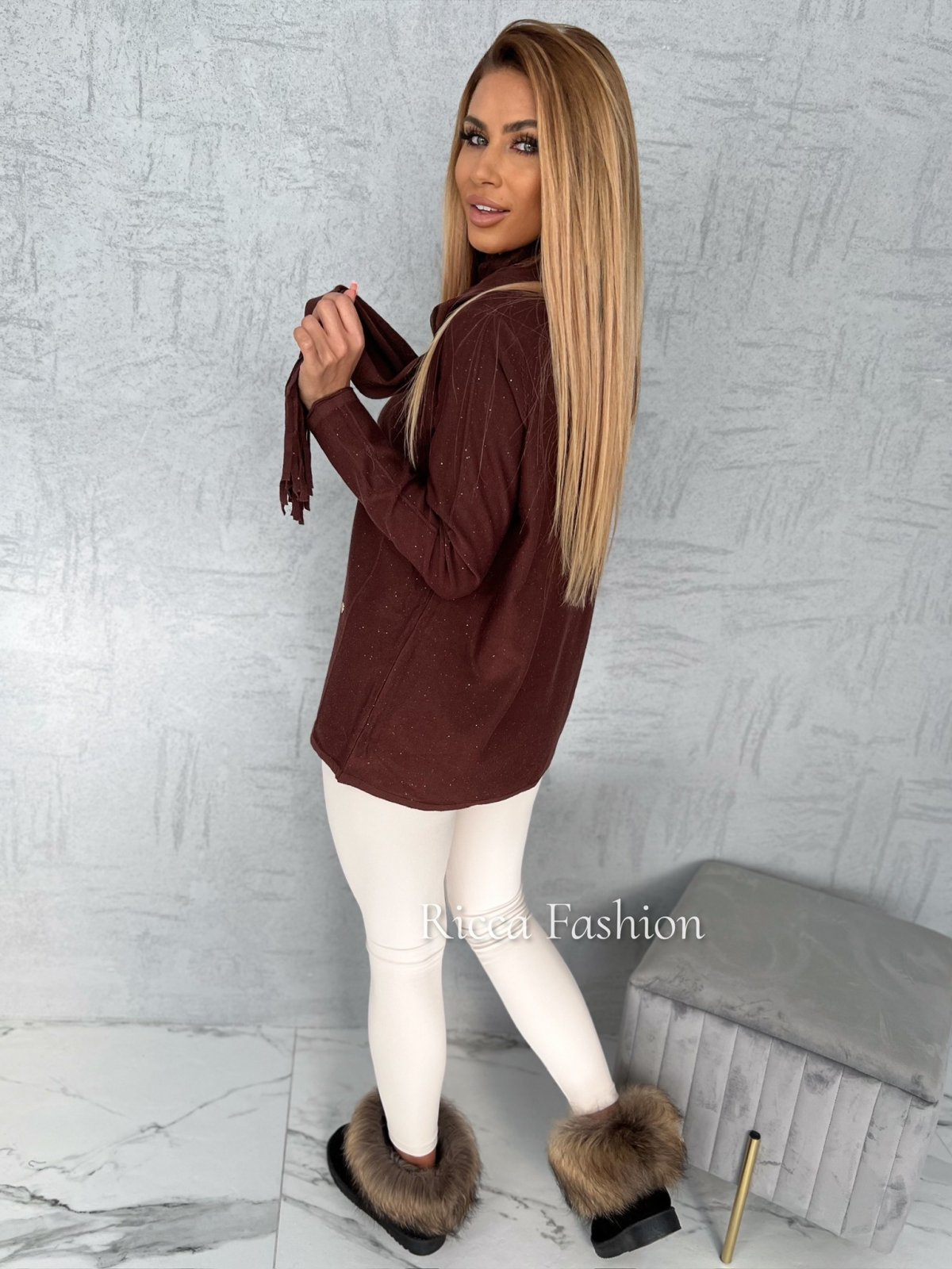 Sweter z szalem JOANA, chocolate