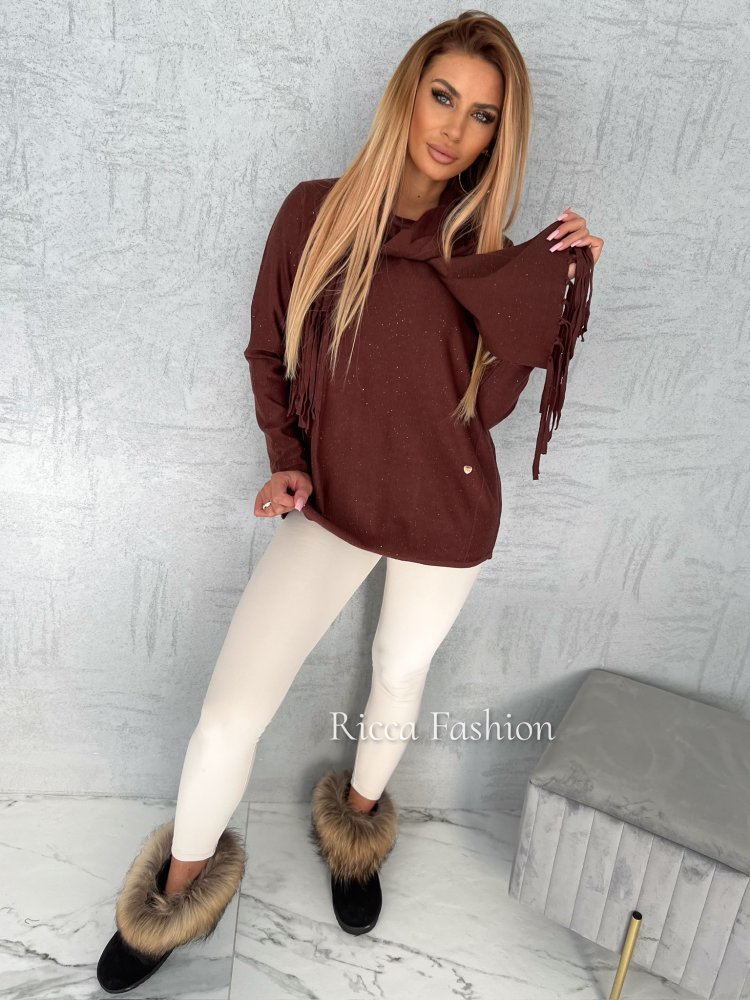 Sweter z szalem JOANA, chocolate