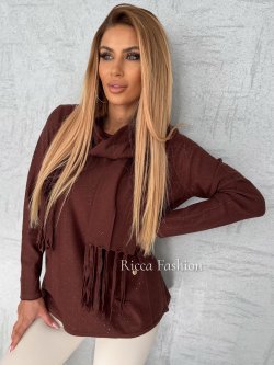 Sweter z szalem JOANA, chocolate