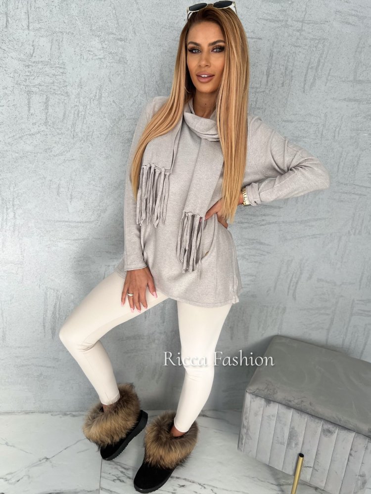 Sweter z szalem JOANA, latte