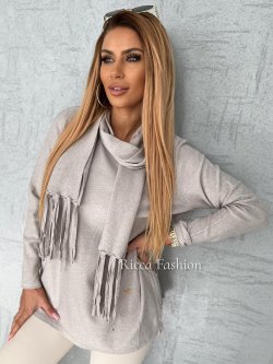 Sweter z szalem JOANA, latte