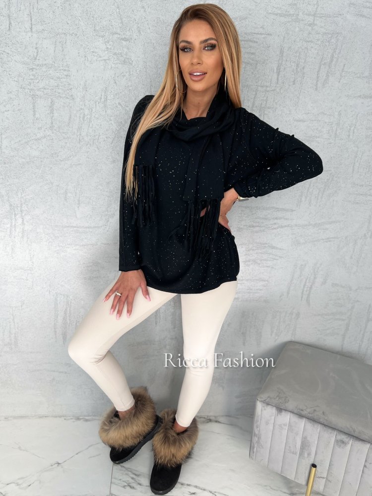 Sweter z szalem JOANA, black
