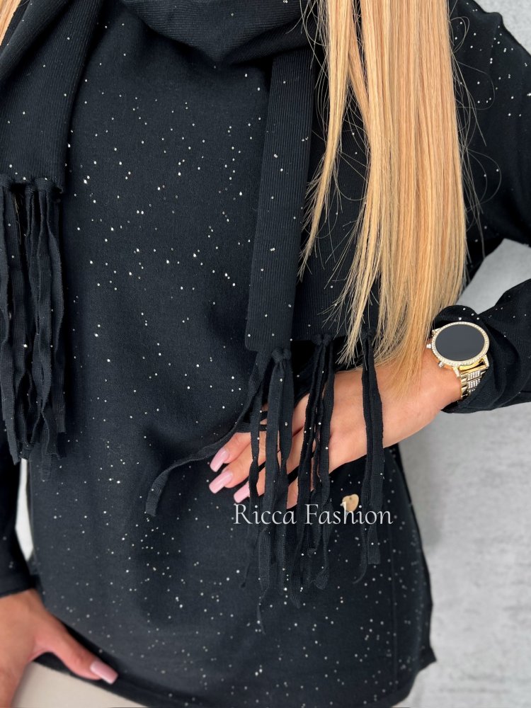 Sweter z szalem JOANA, black