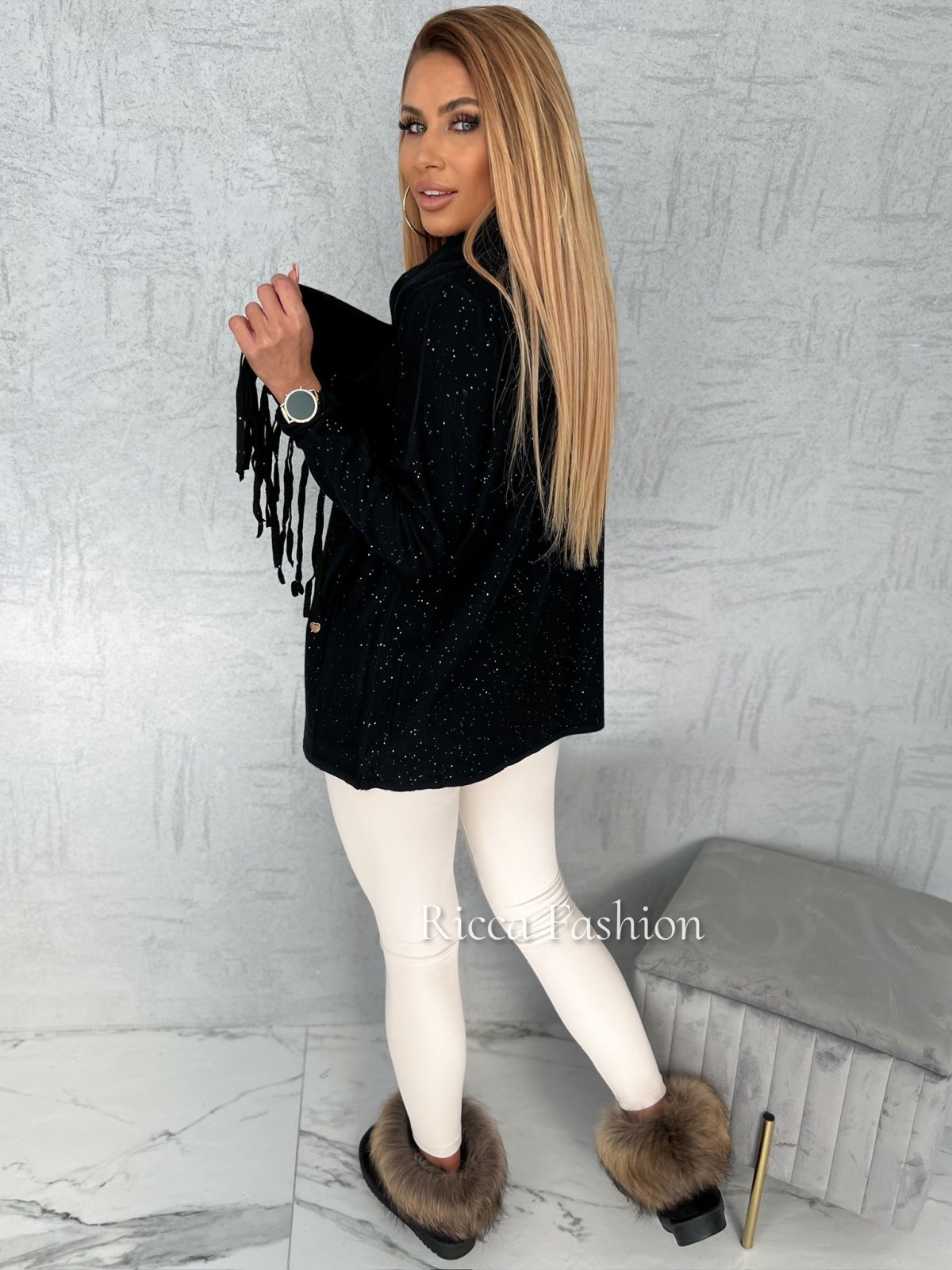 Sweter z szalem JOANA, black