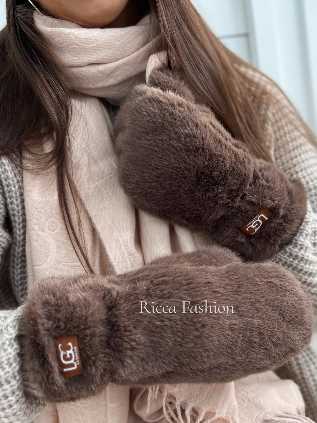 Rękawiczki futerko KITTY, chocolate