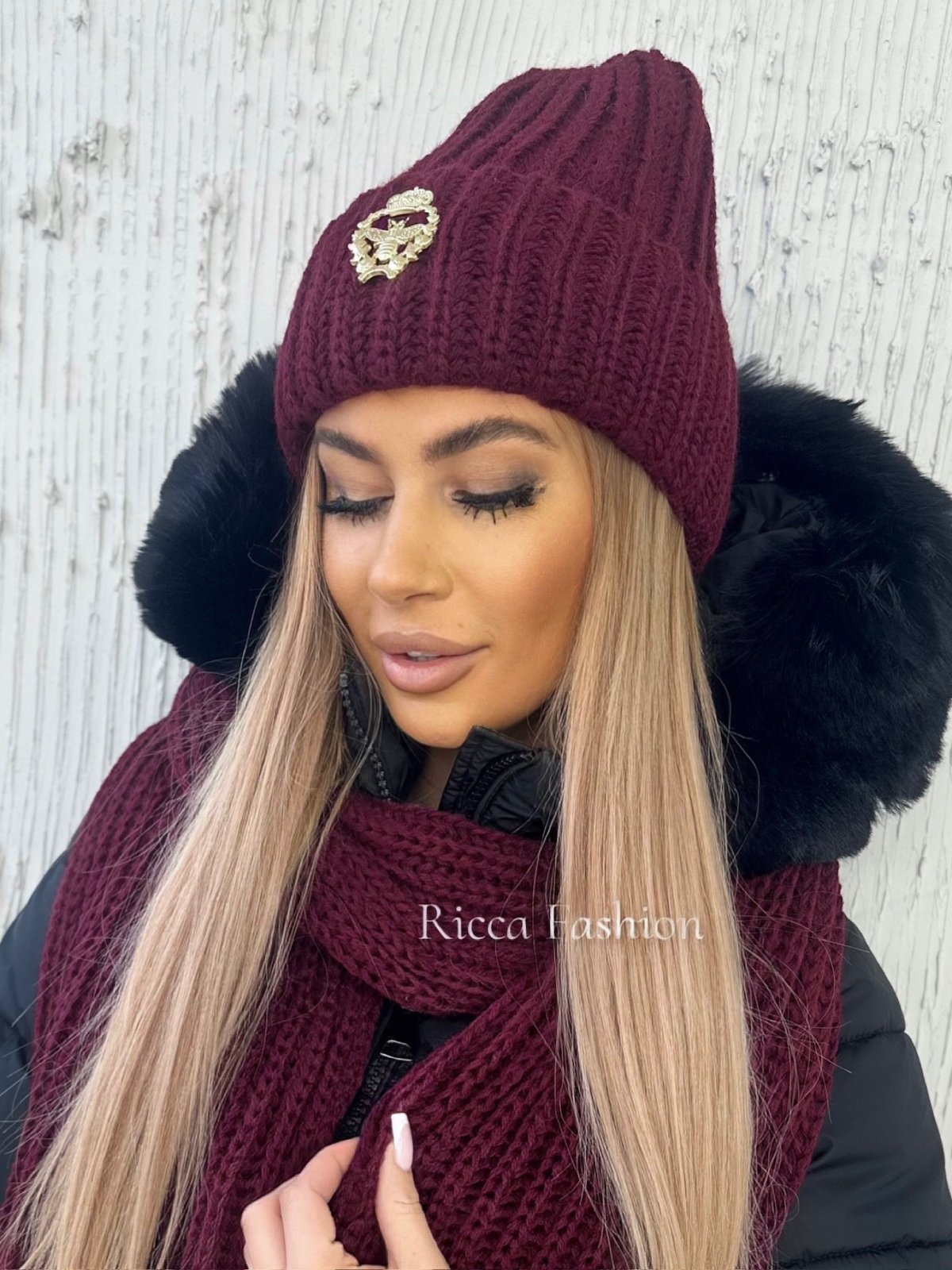 Komplet czapka+szalik APIS, burgund