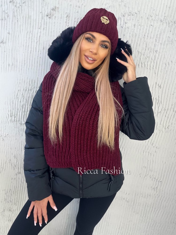 Komplet czapka+szalik APIS, burgund