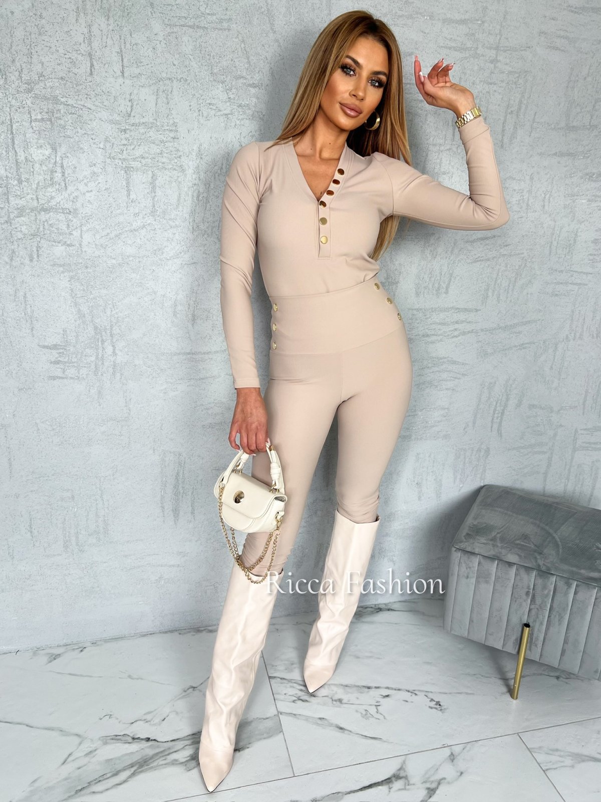 Bluzka prążek SOFIA by Ricca, beige