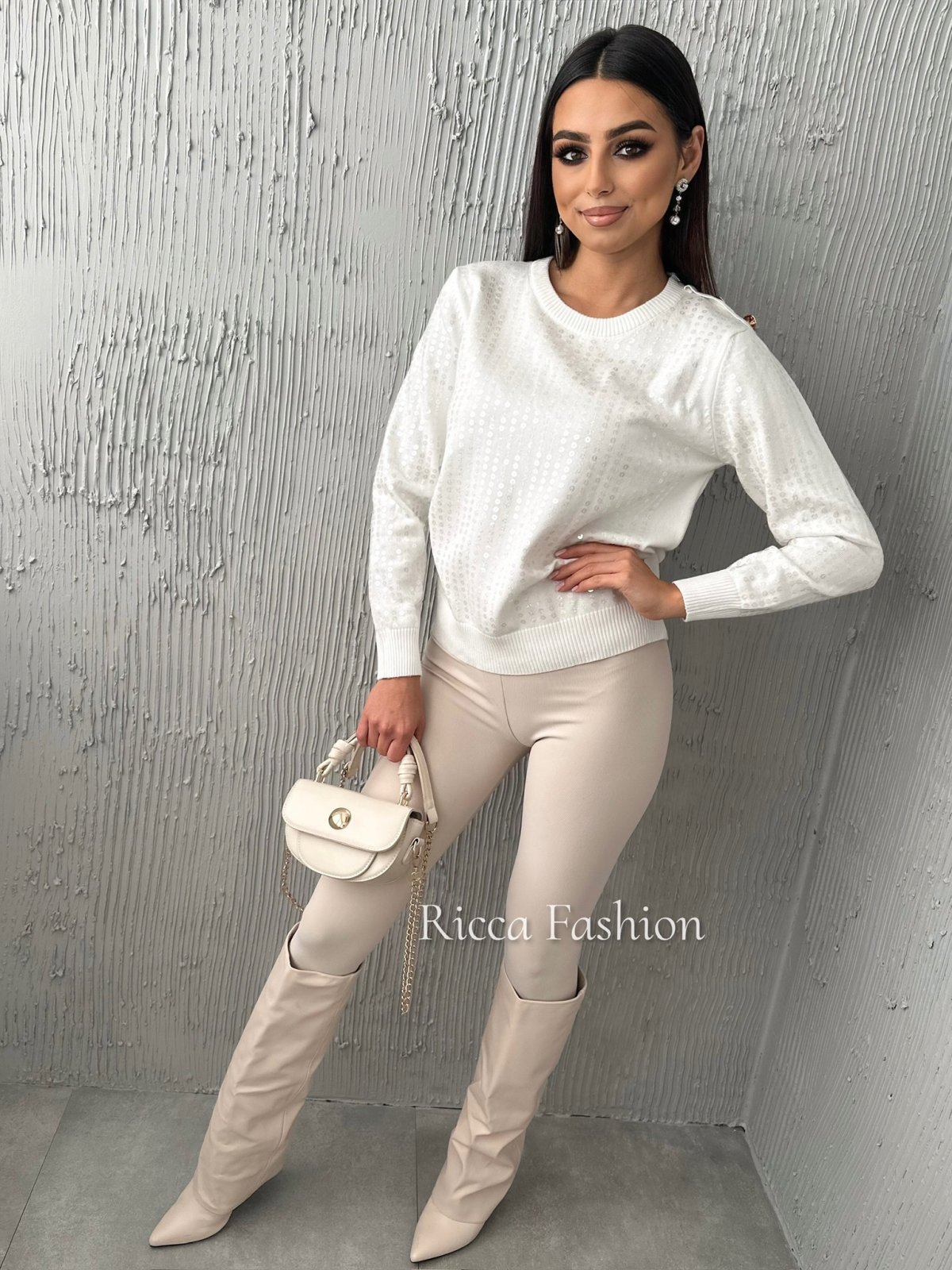 Sweterek z cekinami ANDER, white