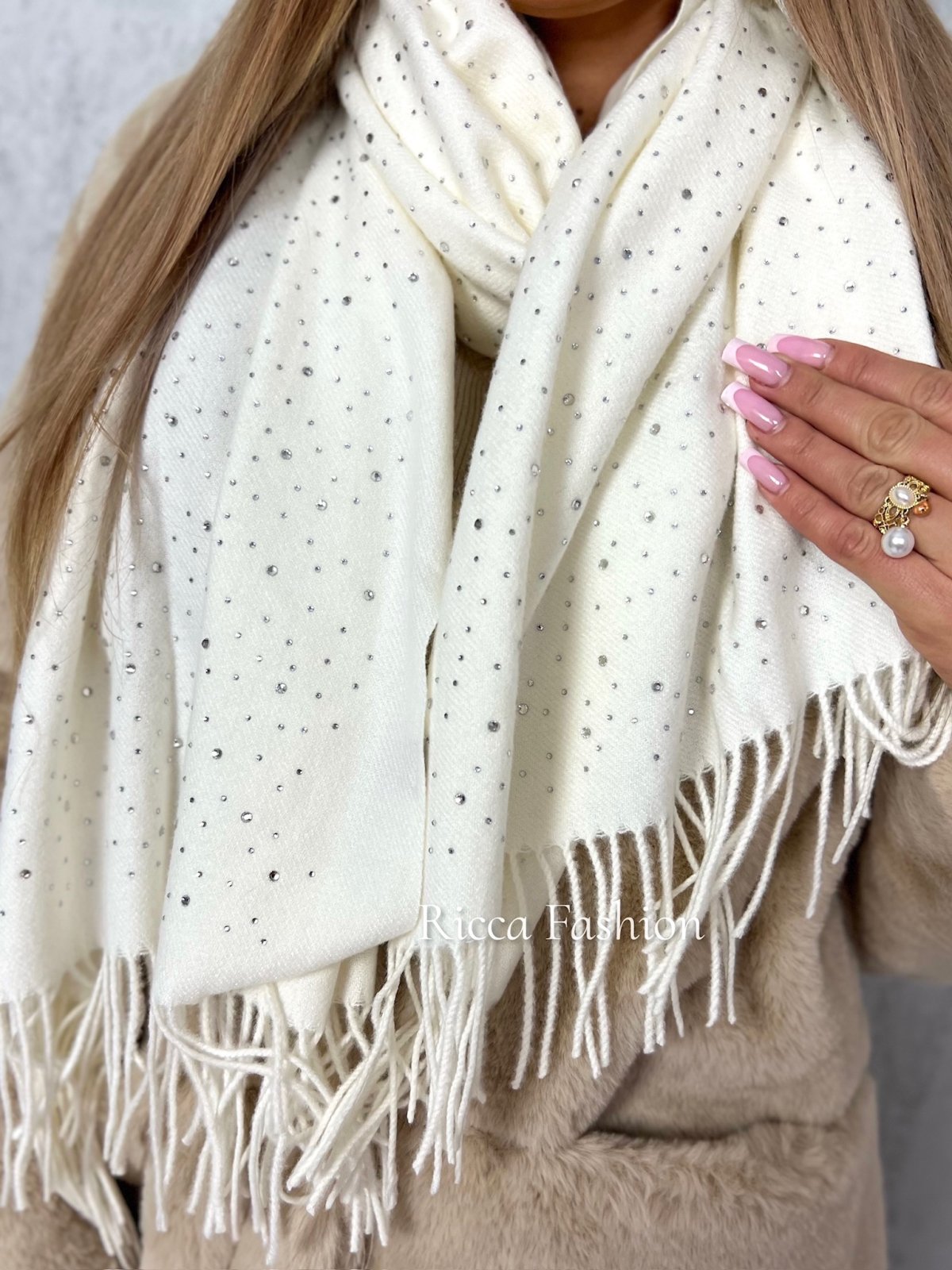 Szal z diamencikami CORRADO, ecru