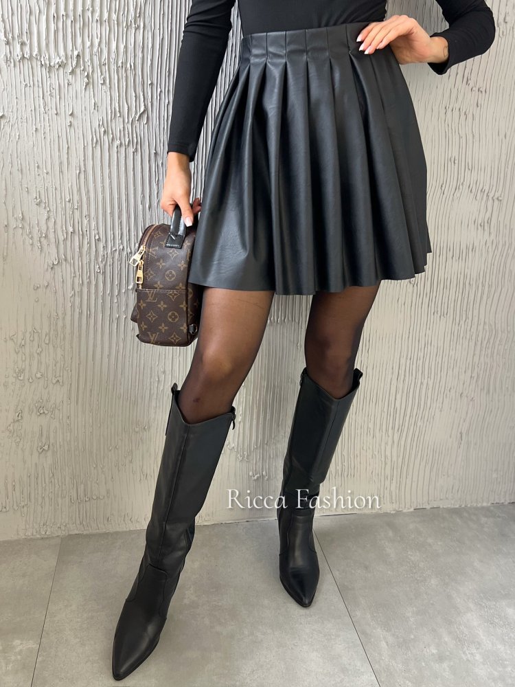 Spódniczka skórzana GLORIA, black