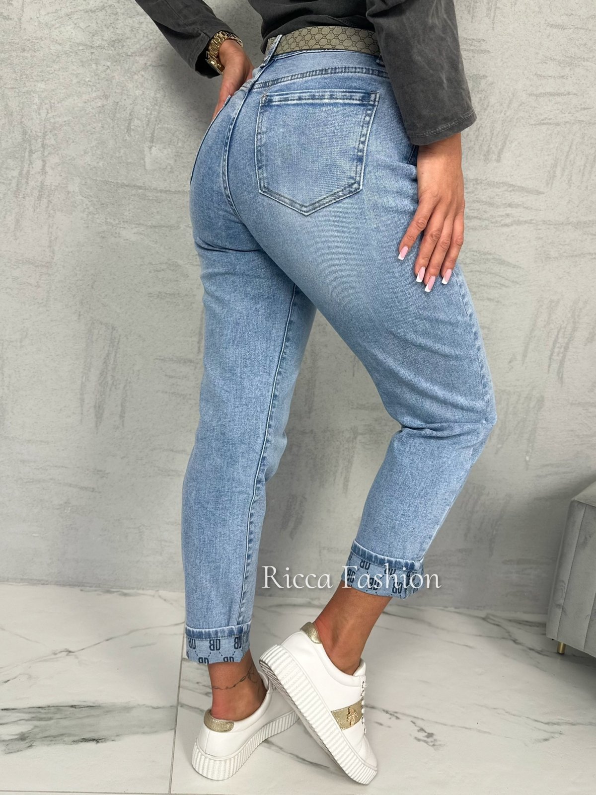 Spodnie mom fit NOISE, blue