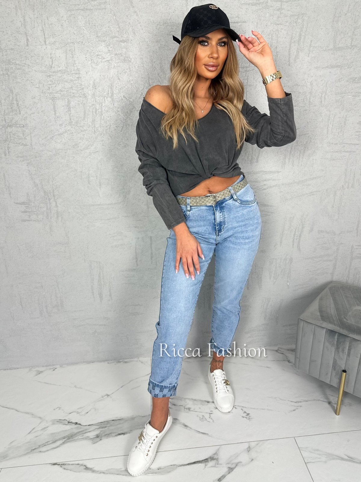 Spodnie mom fit NOISE, blue