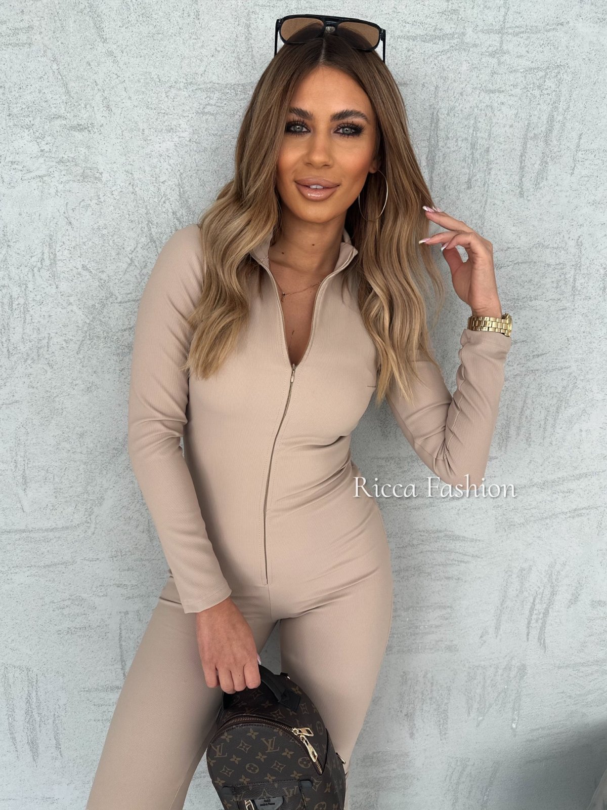 Kombinezon prążkowany MEGGI by Ricca, beige