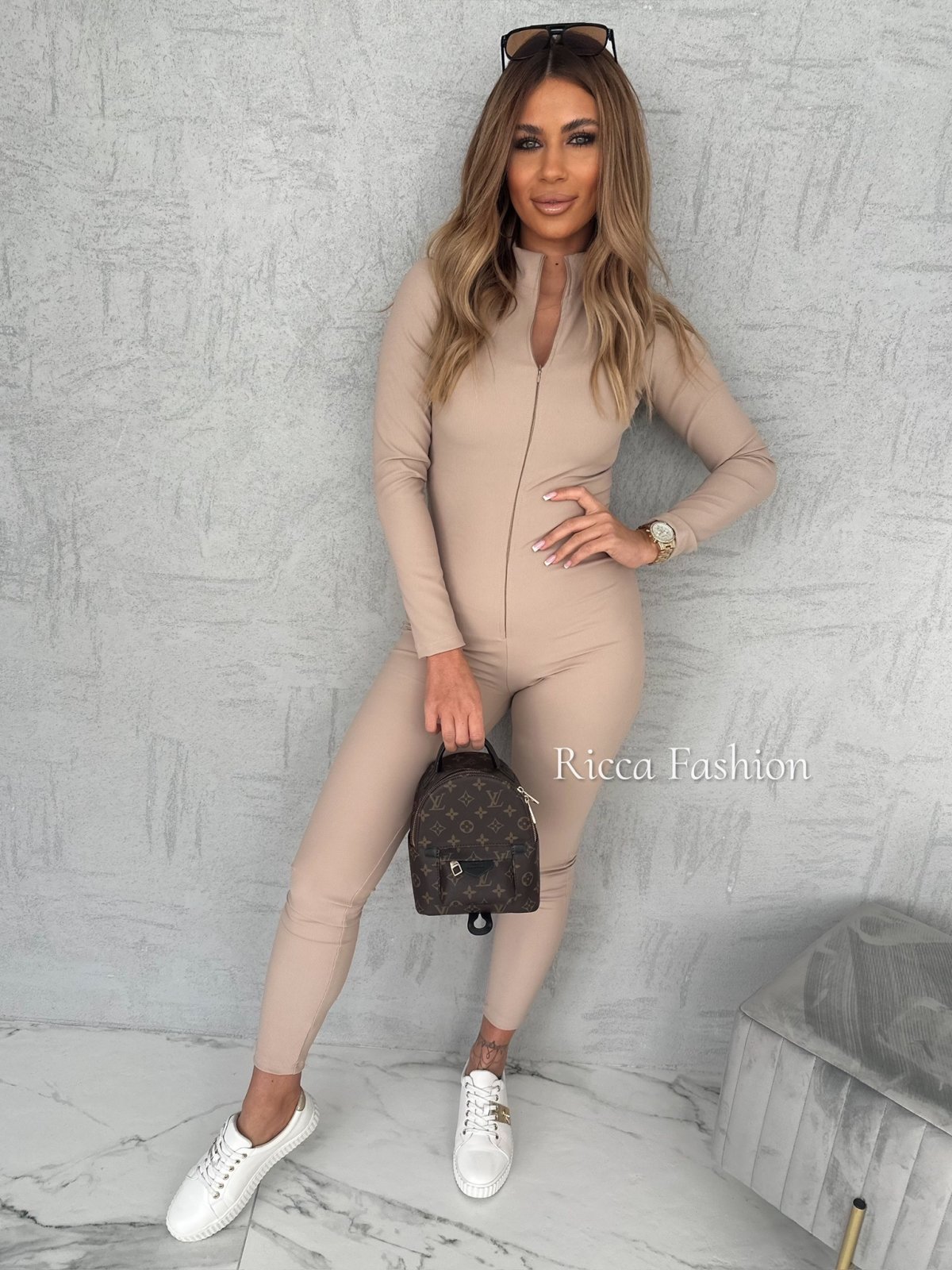 Kombinezon prążkowany MEGGI by Ricca, beige