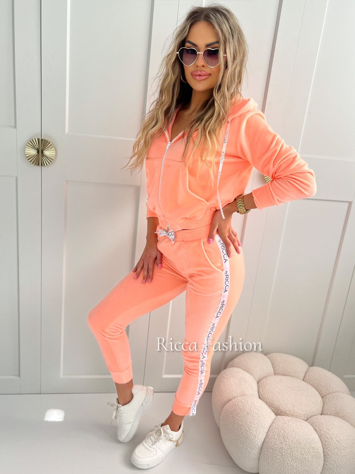 Komplet welurowy ANGEL by Ricca, neon peach