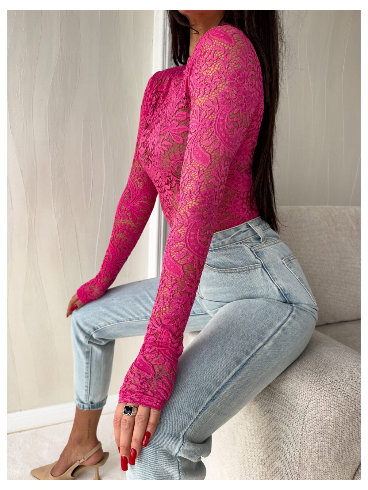 Bluzka SABRINA, koronka/róż