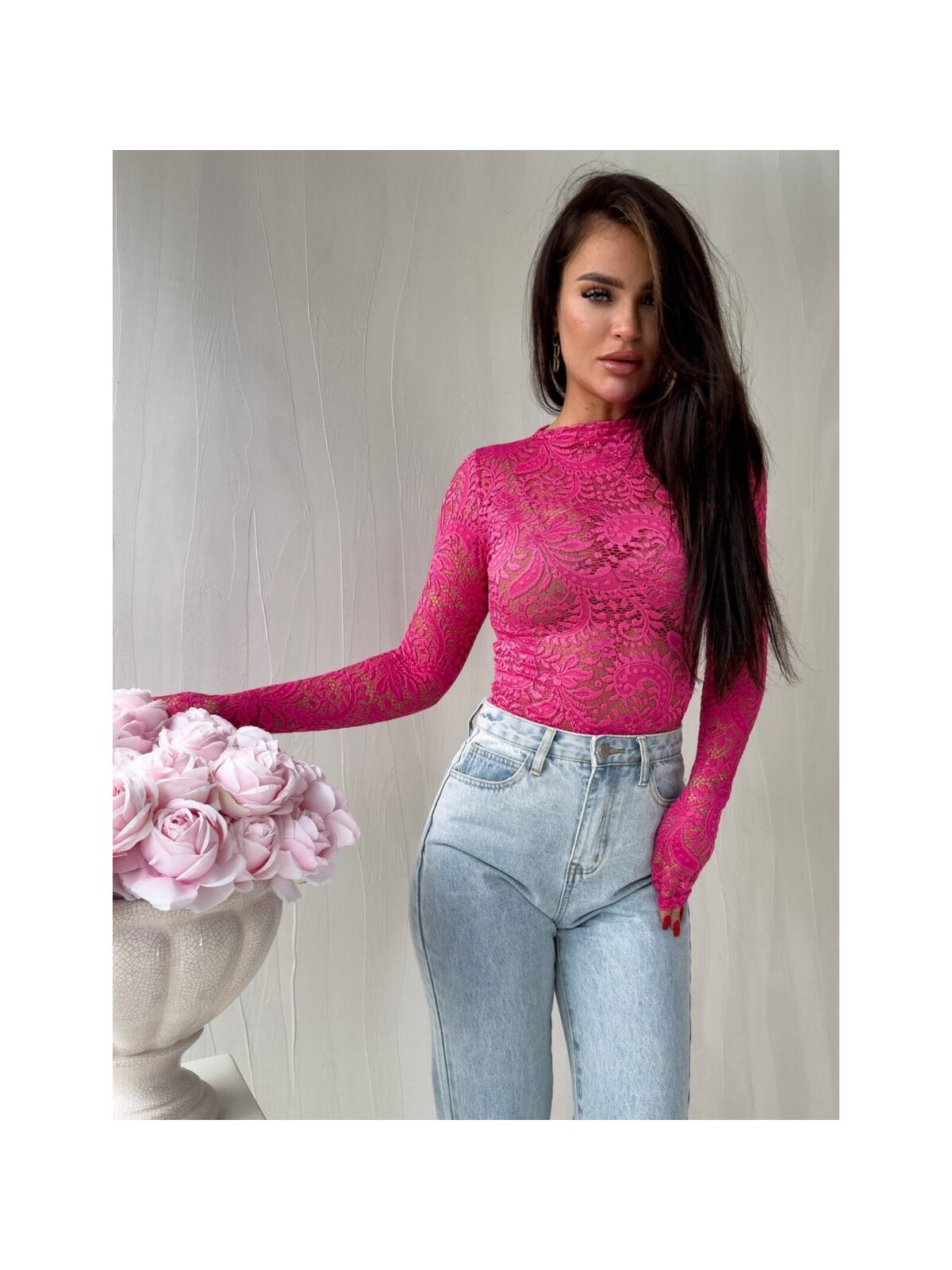 Bluzka SABRINA, koronka/róż