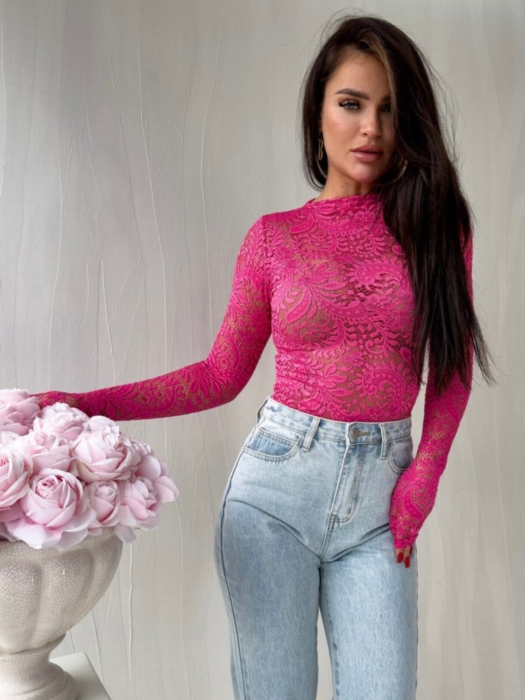 Bluzka SABRINA, koronka/róż