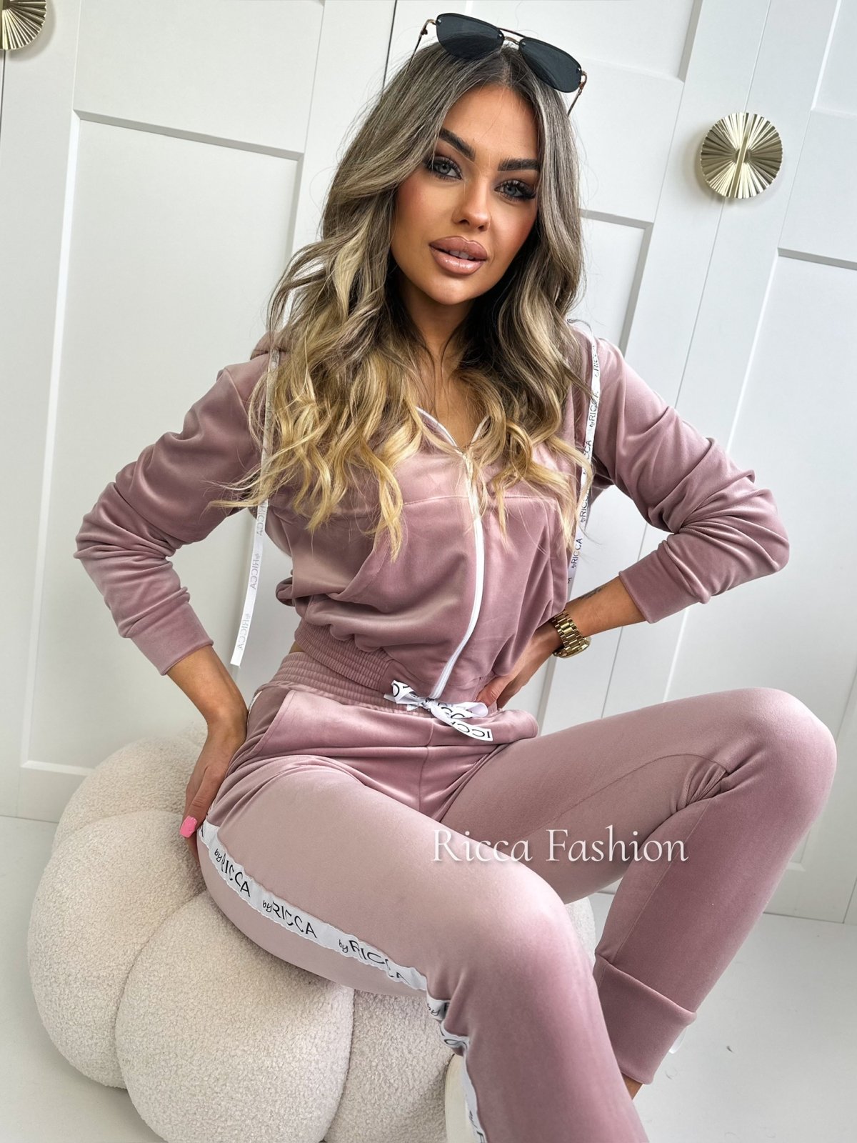 Komplet welurowy ANGEL by Ricca, powder pink