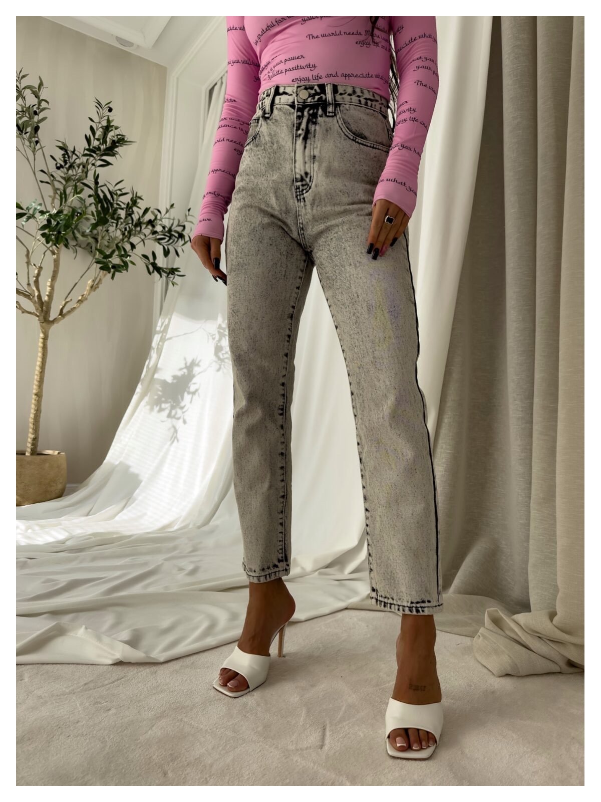 Spodnie mom fit DEK, szare