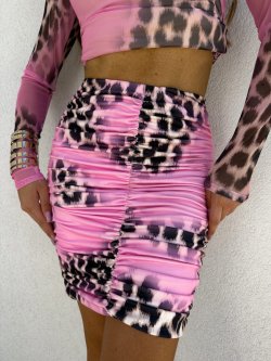 Spódniczka MARSZCZONA, gepard-jasny róż