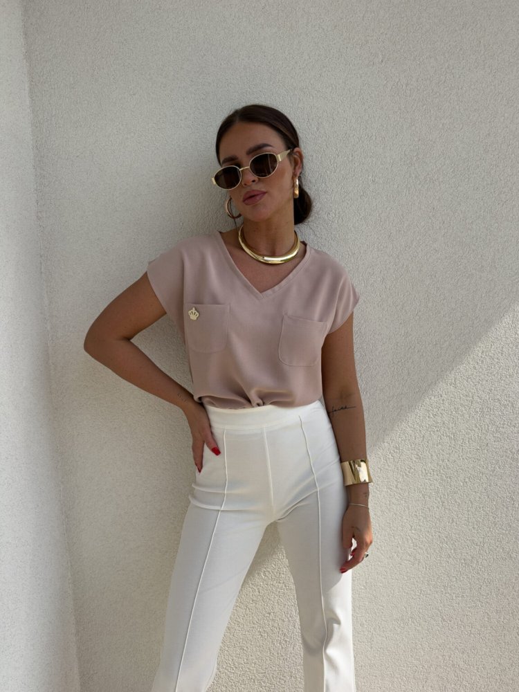 Bluzka KIESZONKI, ciemny beż