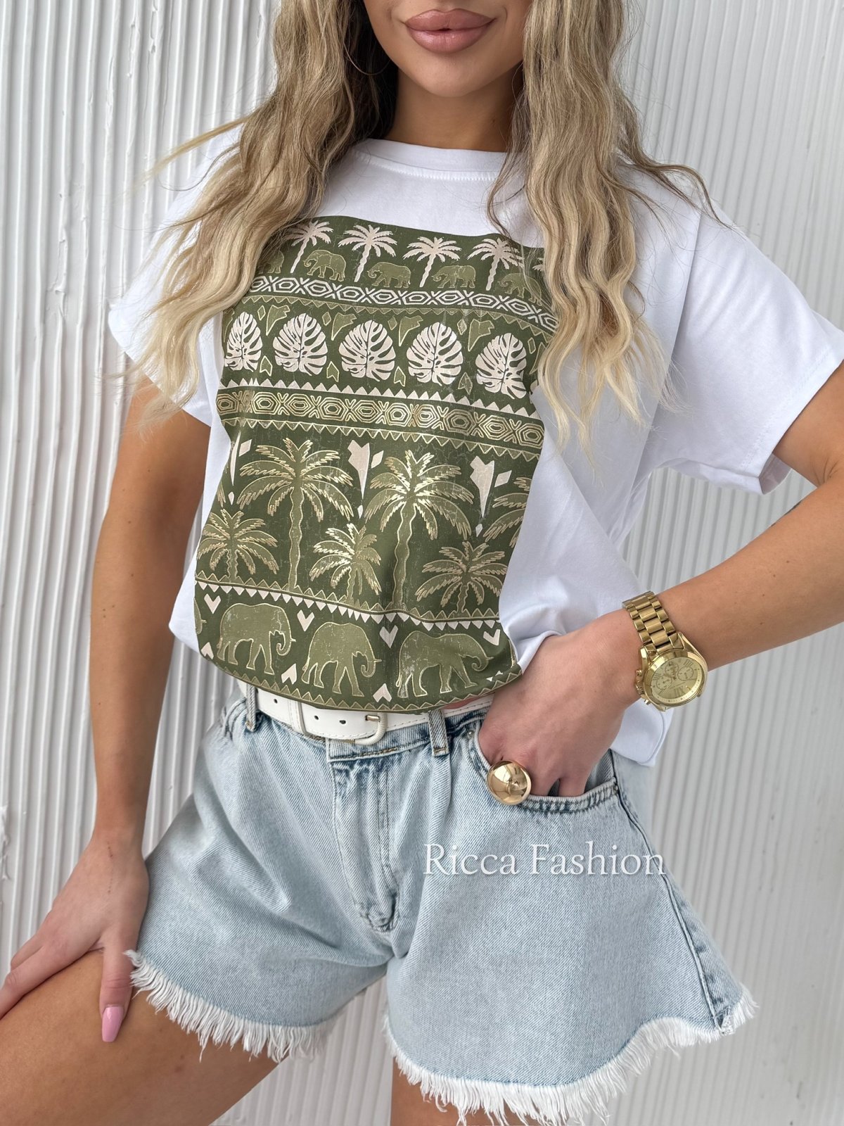 T-shirt AFRICA, white/green