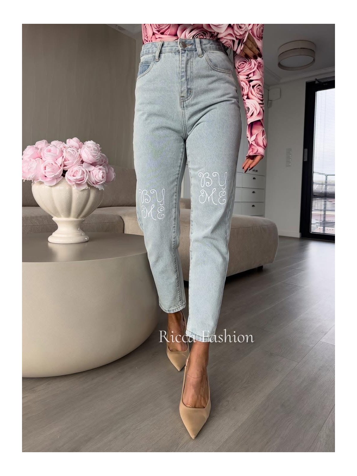 Spodnie mom fit LOWE, blue