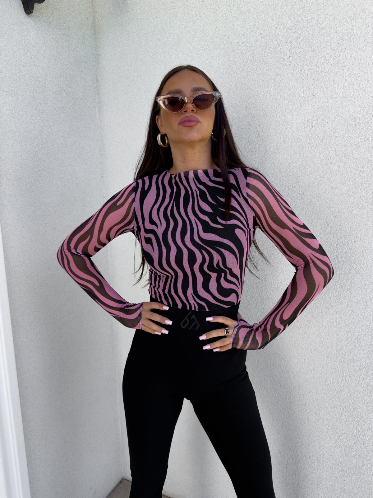 Bluzka SKIN transparent, zebra/czarna-różowa