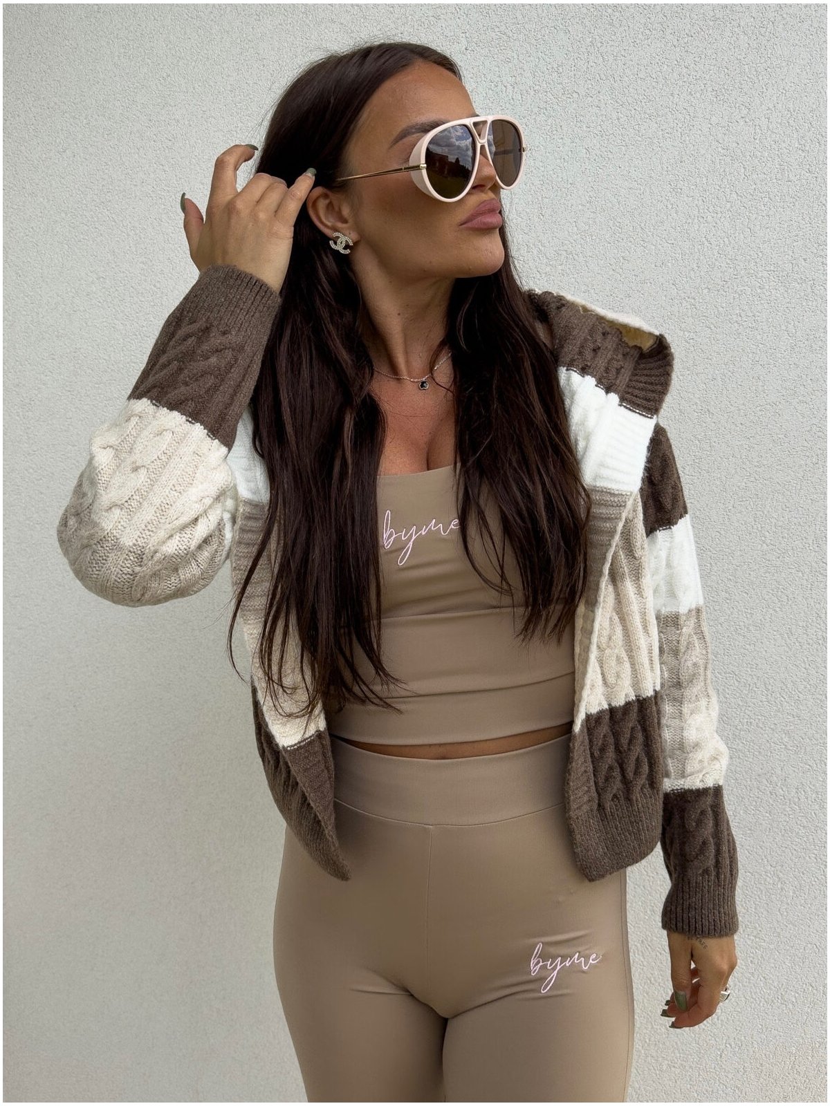 Sweter BOMBERKA KAPTUR, beż