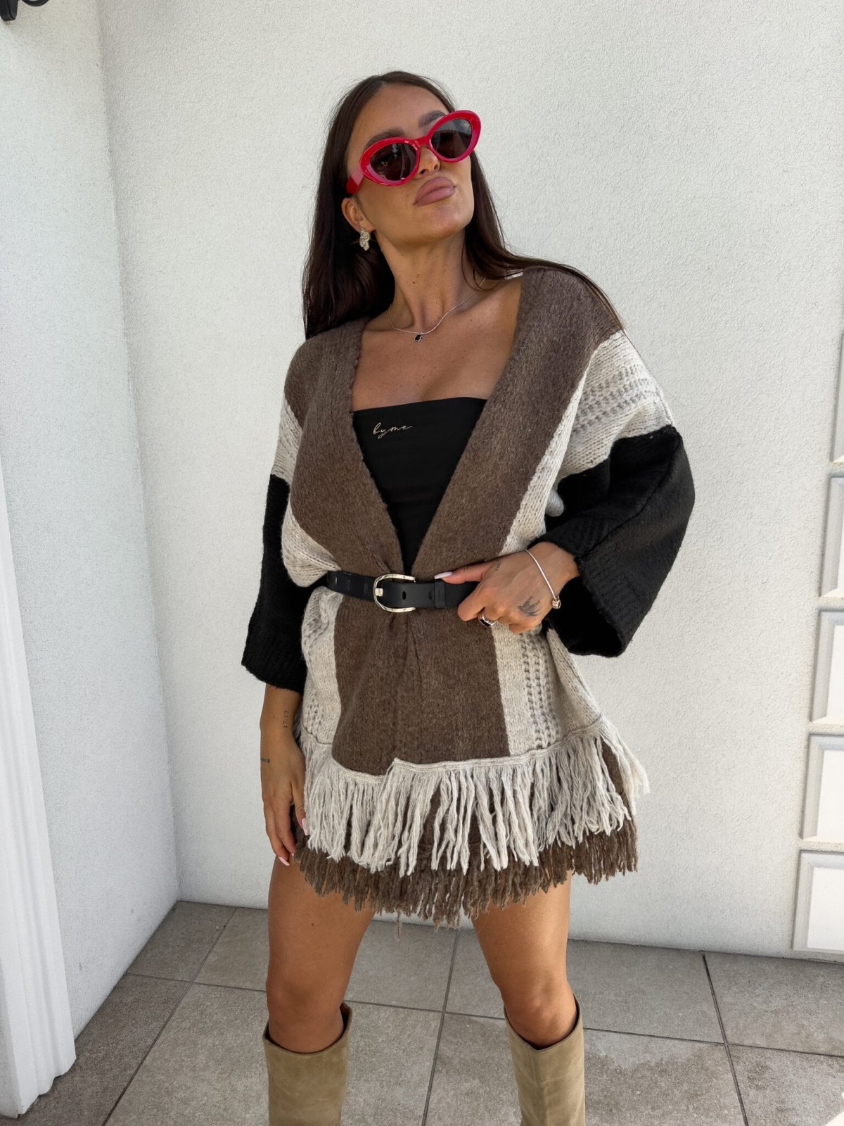 Kardigan ORIANA, czarny/beż