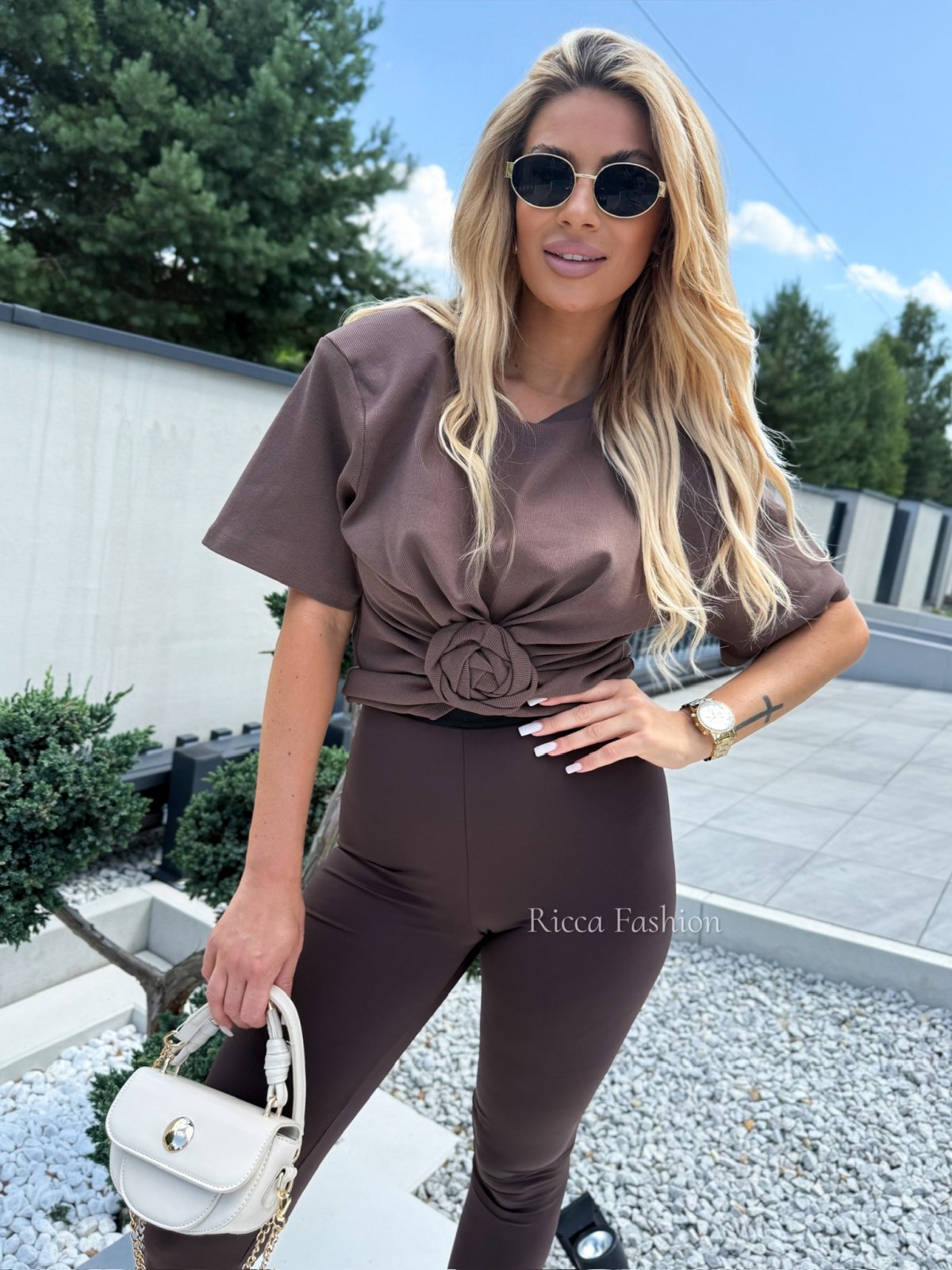 T-shirt bawełniany VANESSA, milk chocolate