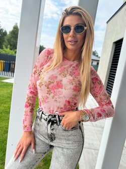 Bluzka siateczkowa CARMELLA by Ricca, light pink flowers