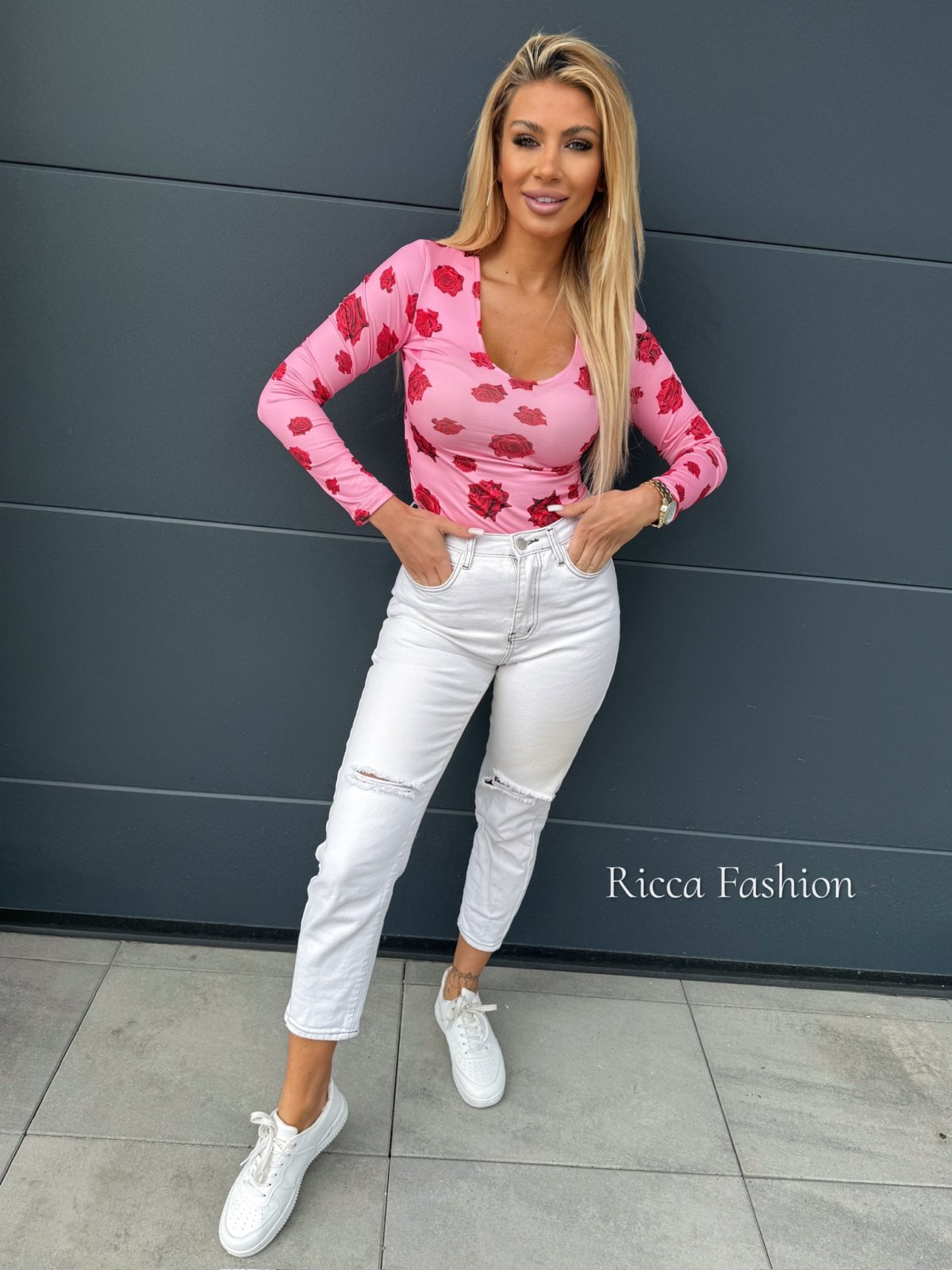 Bluzka z wiskozy ANABELL by Ricca, pink/red flowers