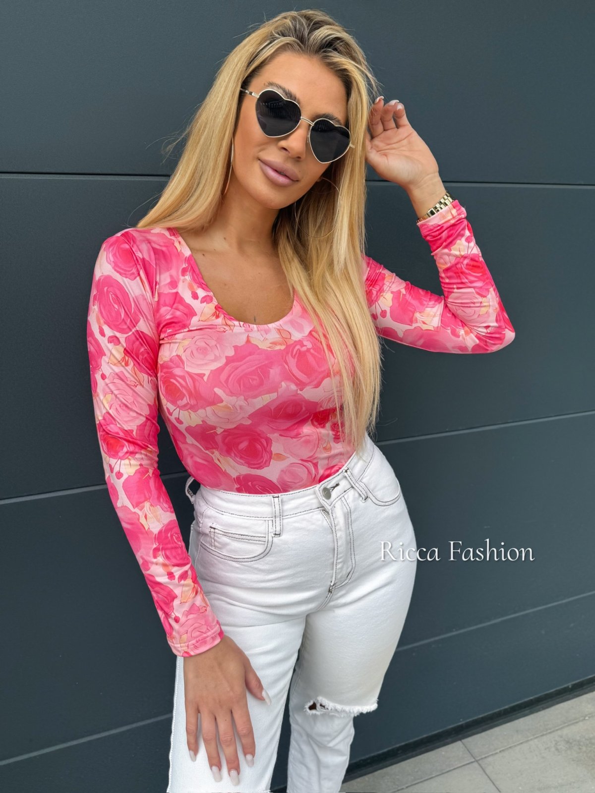 Bluzka z wiskozy ANABELL by Ricca, fuchsia/pink roses