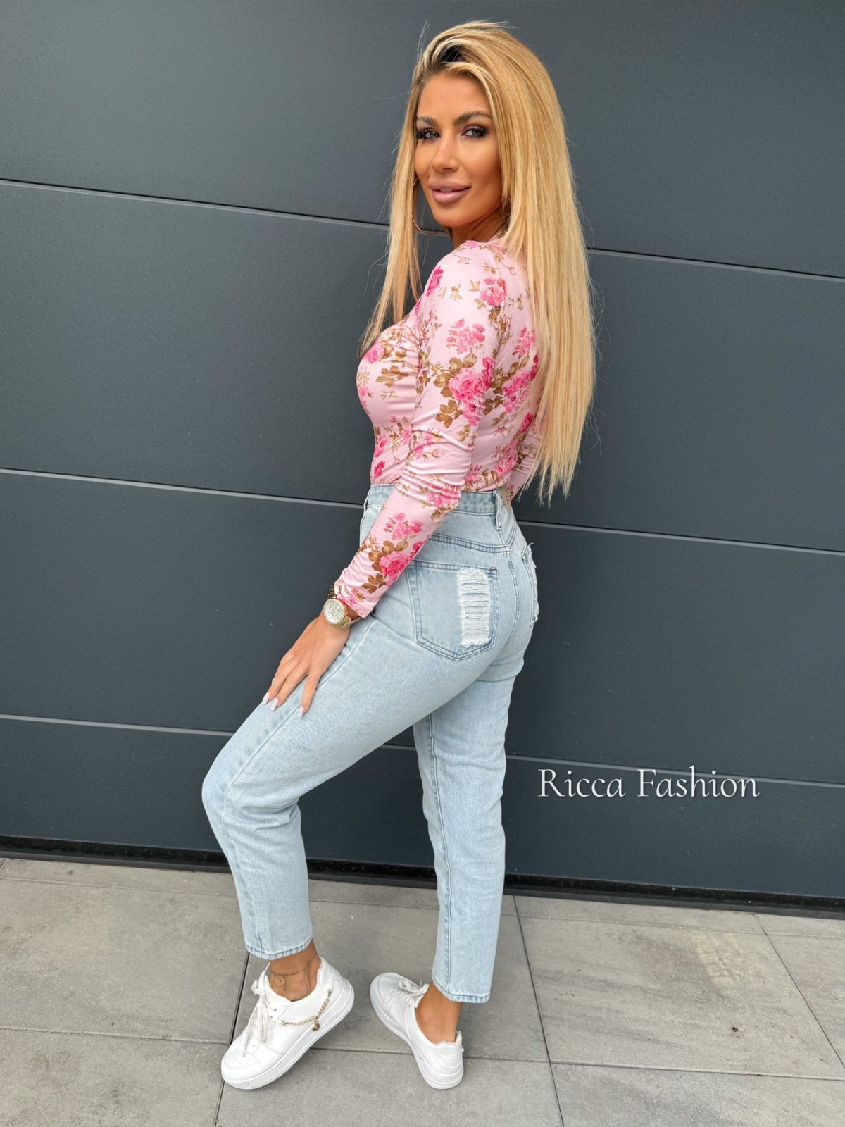 Bluzka z wiskozy ANABELL by Ricca, light pink flowers