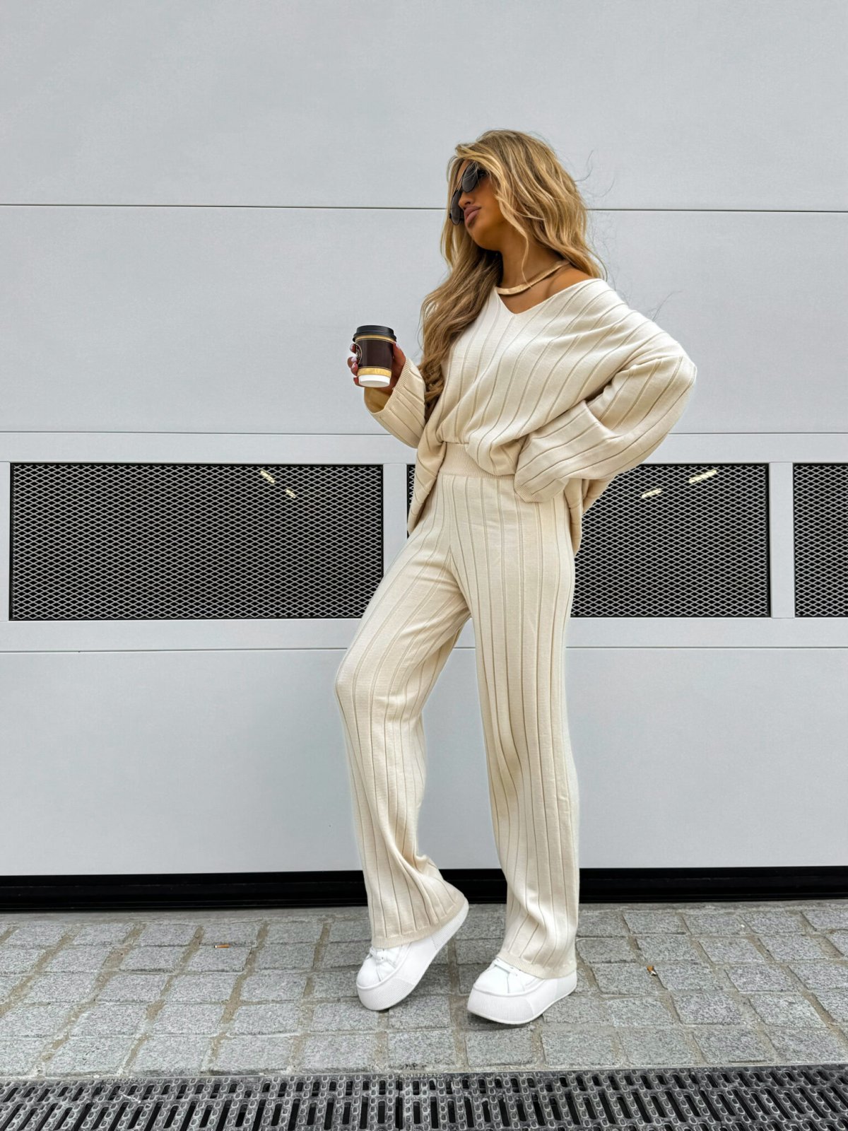 Komplet dzianinowy CANDICE, jasny beż