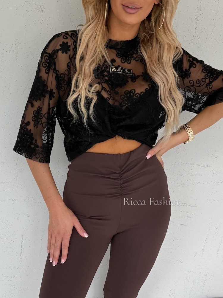 Spodnie dzwony GOSGIRL prążkowane, chocolate