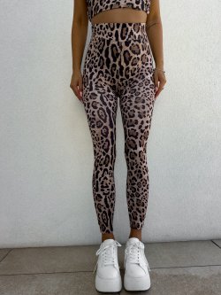 Legginsy GYM TIME, pantera beż/czarna