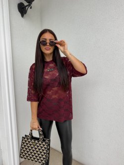 T-shirt MARMARIS II koronka new, bordo